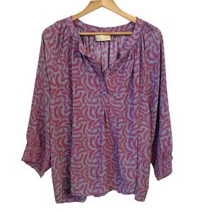 Natalie Martin Remy 100% Silk Blouse Top M Boho Floral Lilac Purple Relaxed